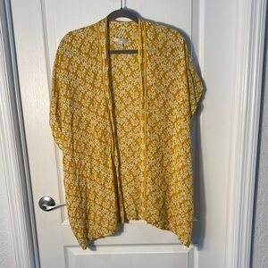 LOFT Mustard Kimono with White Floral Design Size S